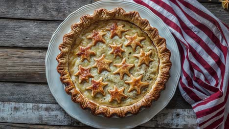 patriotic star pie on a rustic wooden table