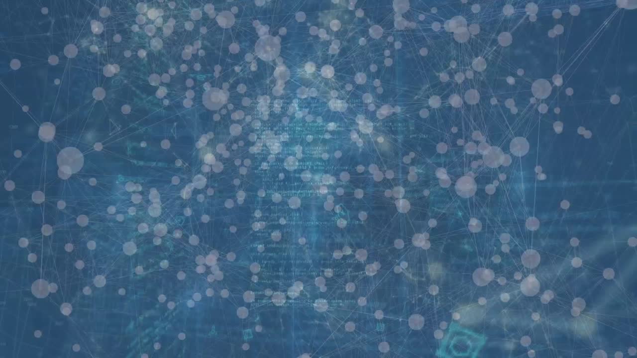 검은색 배경에 데이터 처리 및 연결 네트워크의 애니메이션