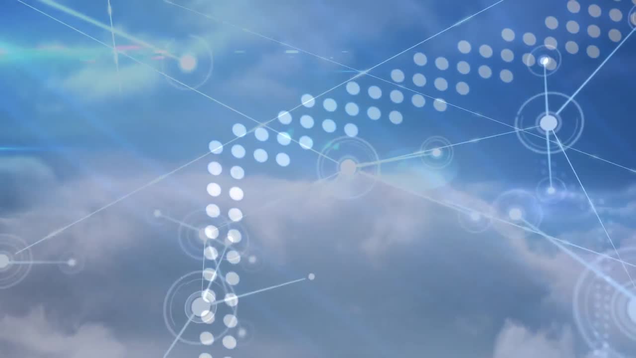 점과 구름과 하늘로 연결된 네트워크의 애니메이션