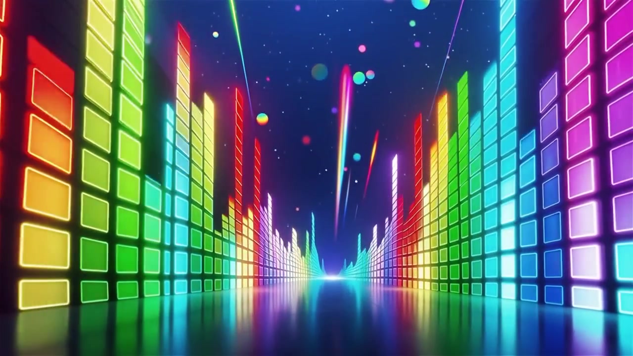 Futuristisk regnbuefarvet neon musik equalizer visualisering baggrund.