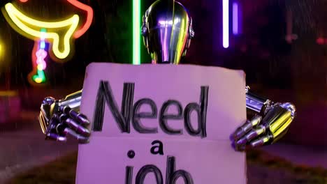 robot seeking employment at night