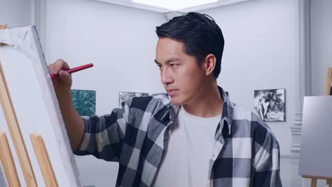 미술 스튜디오 에서 그림 을 그리는 사람