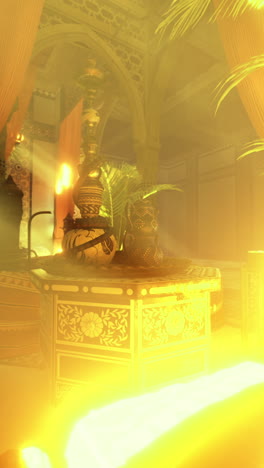 vibrant interior of a moroccan style room with warm lighting and decor