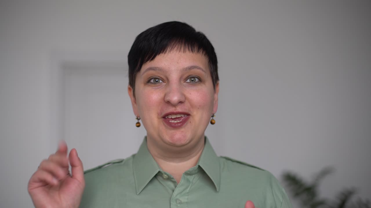 sonriente confiada joven mujer de negocios en línea maestra solicitante de empleo gerente hablar con el cliente hacer videoconferencia chatear hablar durante la entrevista de trabajo a distancia mirar la cámara en la oficina, vista de cámara web