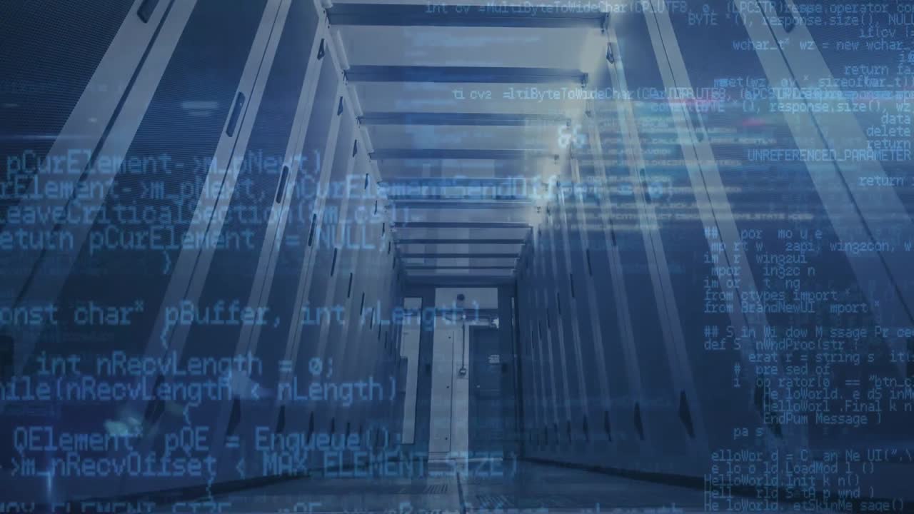 animación del procesamiento de datos a través de servidores informáticos