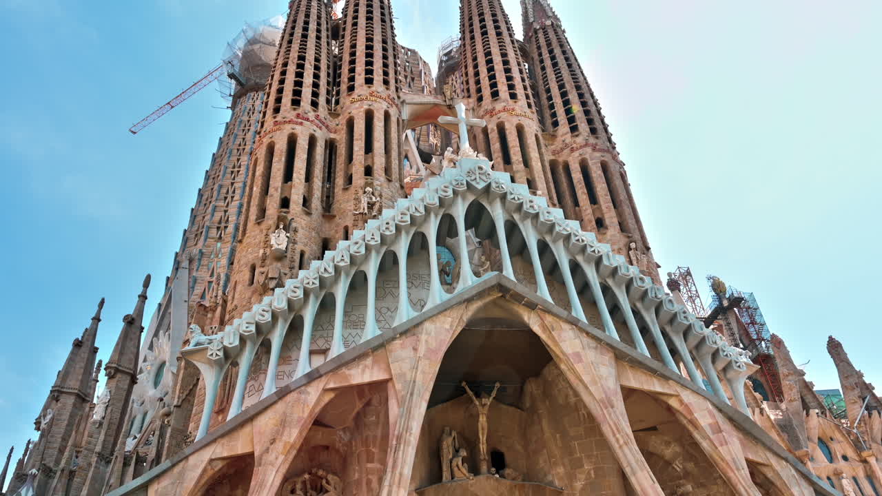 The Sagrada Familia and construction works in Barcelona, Spain