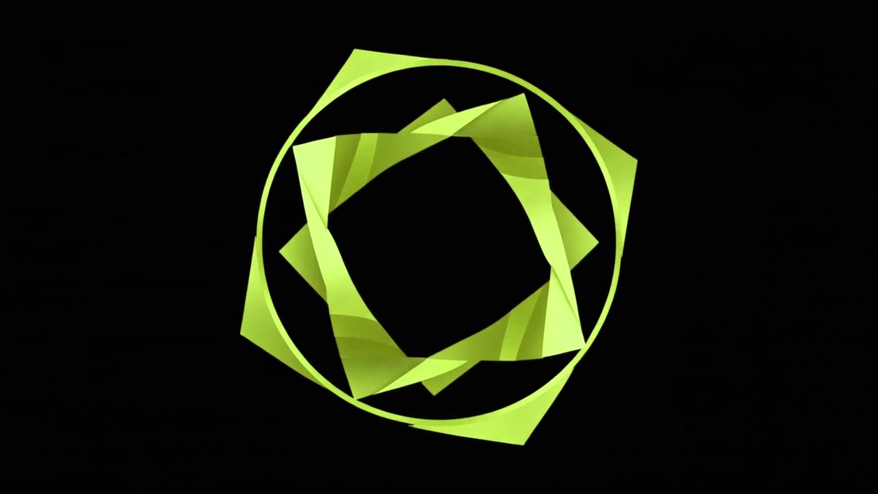 Abstract Green Geometric Shape Rotating on Black Background