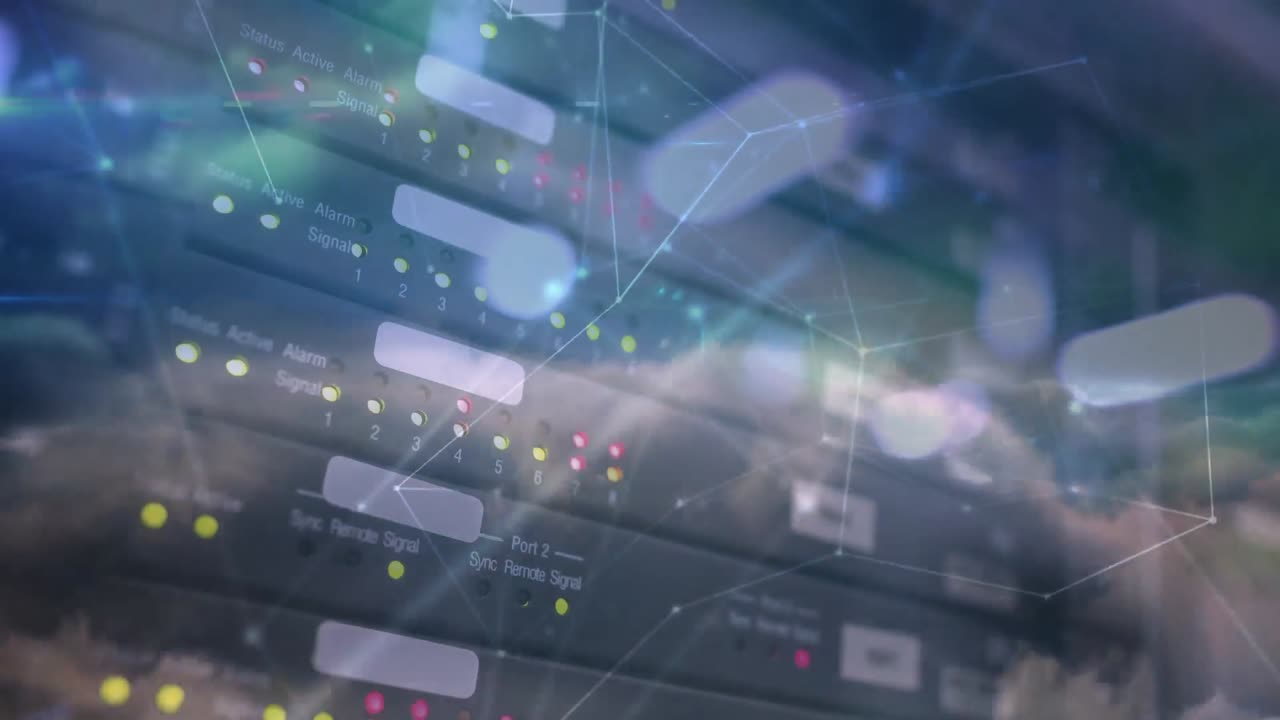 컴퓨터 서버 하드웨어를 통한 연결 네트워크의 애니메이션