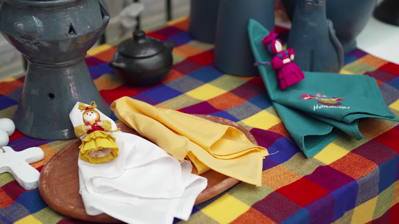 Colorful Honduran Crafts with Corn Husk Dolls and Clay Pots, native art