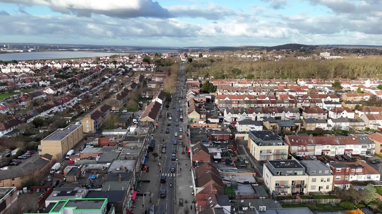 Chingford Mount shopping street East London UK drone,aerial