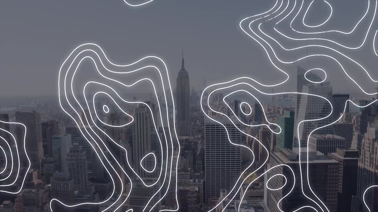 Animation of white lines over cityscape