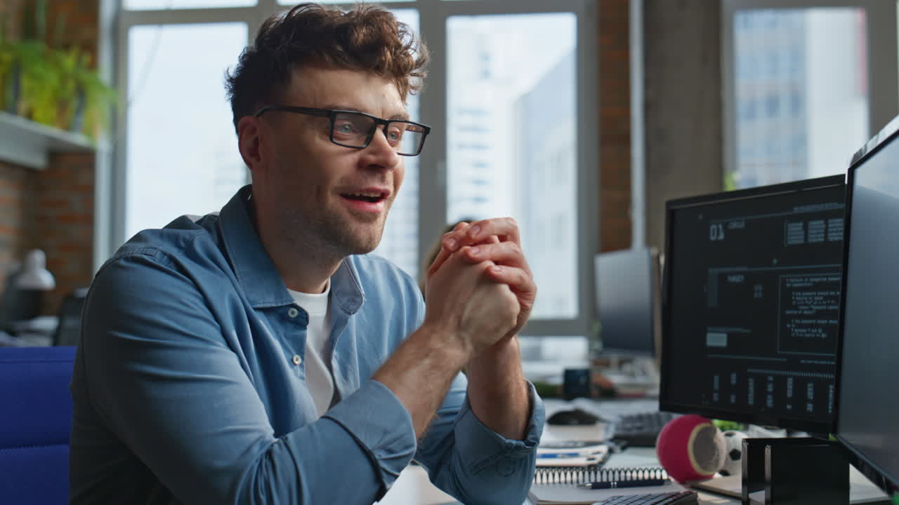 Smiling programmer coding keyboard drawing graphic tablet at office closeup