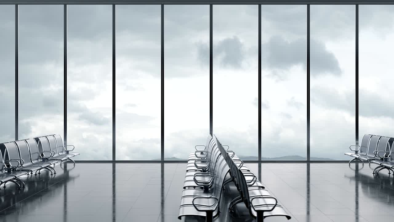 Waiting room at the airport, train station or bus station. Looped animation in ultra HD, 4k