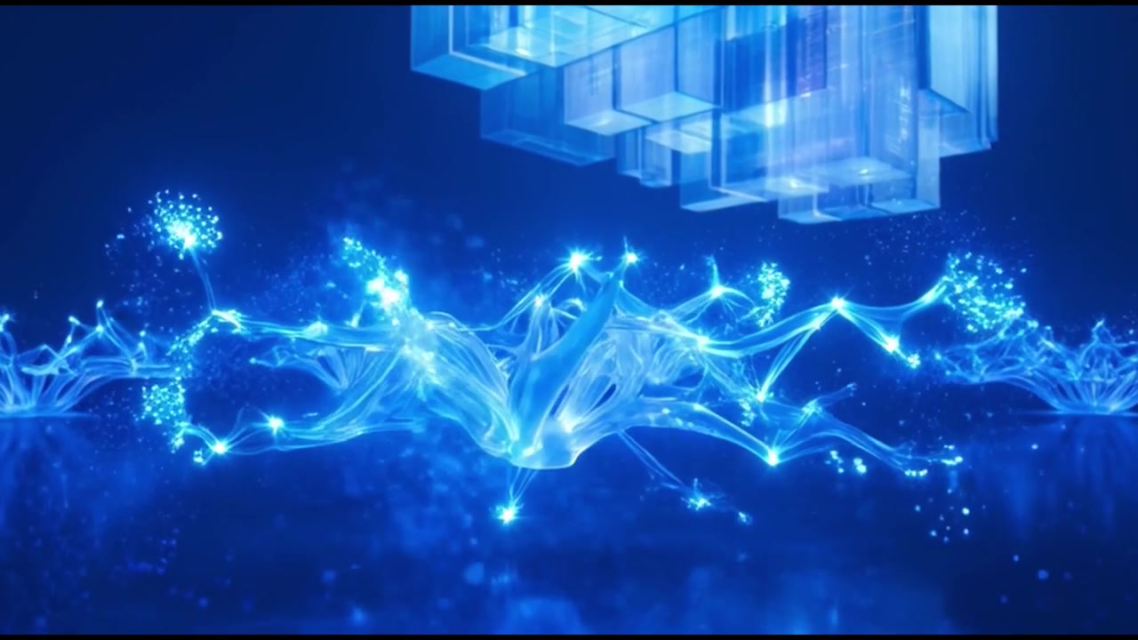 Abstract Digital Network Nodes Connecting in Blue Cyberspace