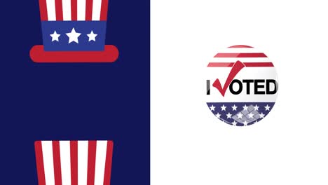 animation of red, white and blue american flag colours with i voted text on white