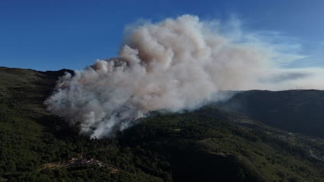 huge wildlifire in portugal at sunset