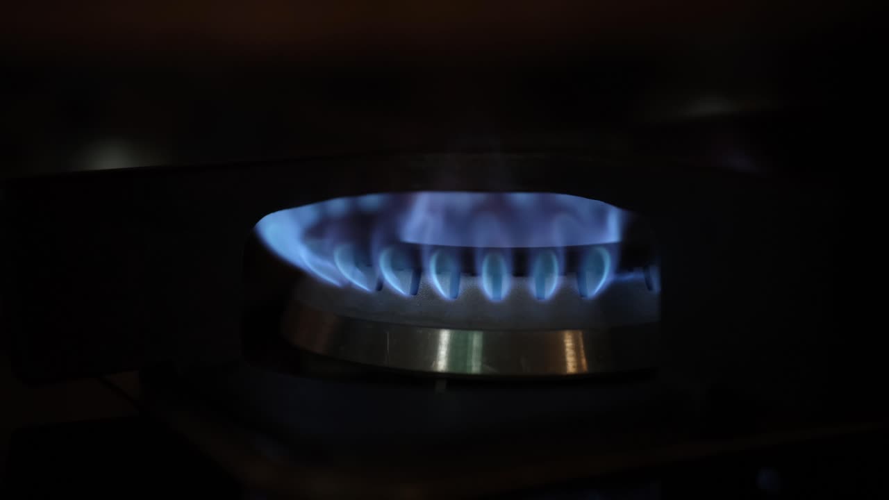 Gas stove with blue flame