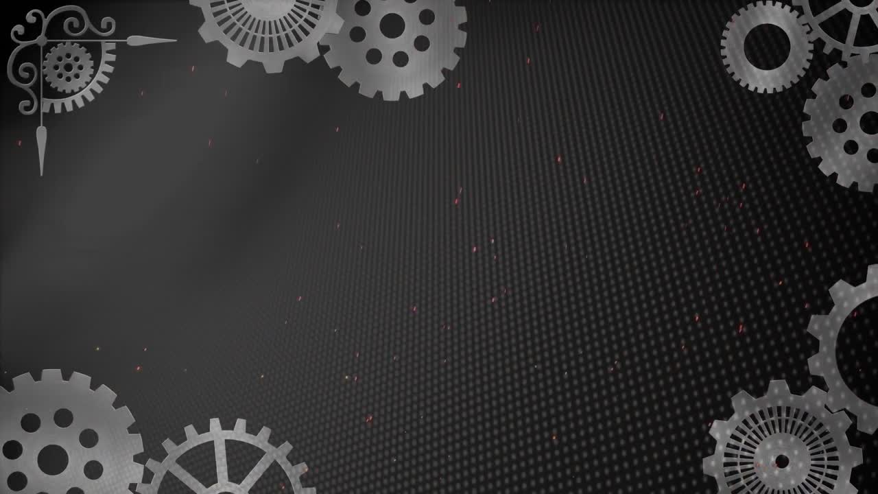 animación de engranajes plateados girando con manchas rosadas y blancas que fluyen sobre un fondo gris