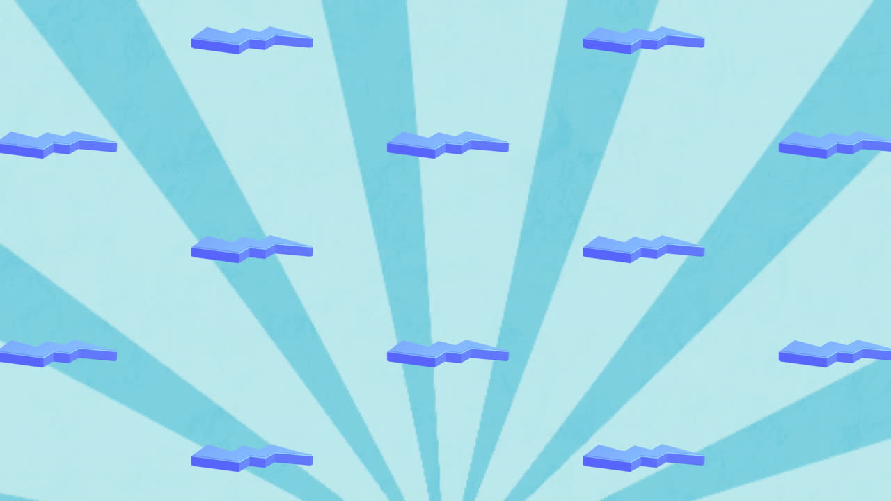 파란색 바탕에 줄무 위에 반복되는 파란색 번개 아이콘의 애니메이션