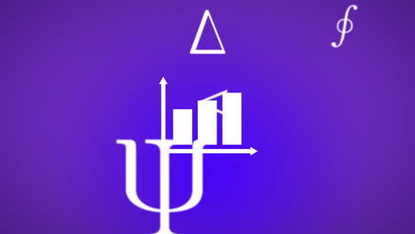 animación de símbolos matemáticos y icono de gráfico de barras contra un fondo de gradiente azul