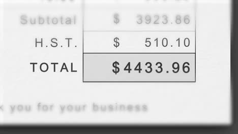 static animation of a growing invoice total in canadian dollars with hst