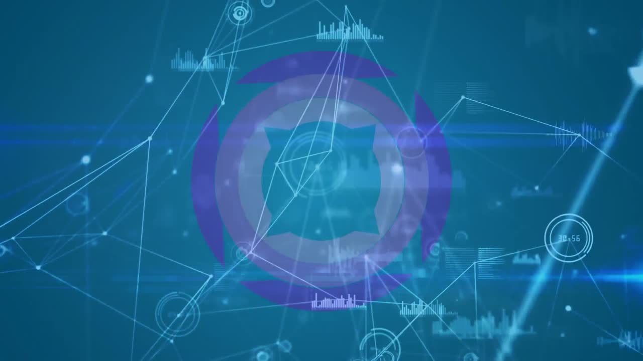 통계 및 연결 네트워크와 함께 범위 스캐닝의 애니메이션