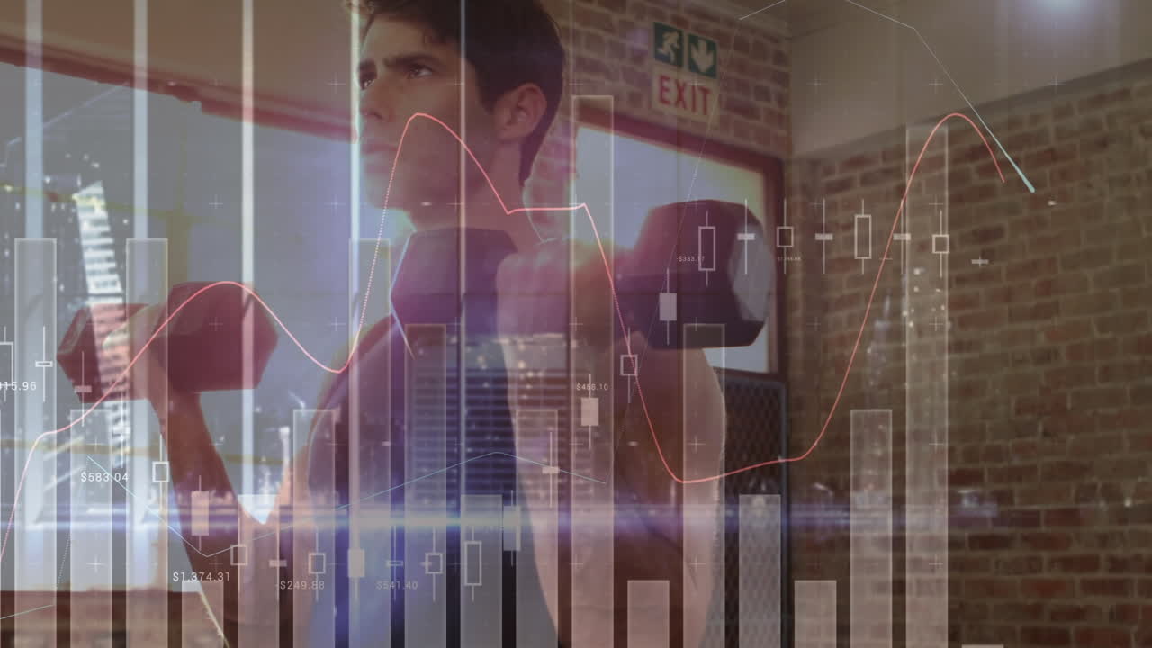 animación del procesamiento de datos y estadísticas sobre el ejercicio de hombres fuertes