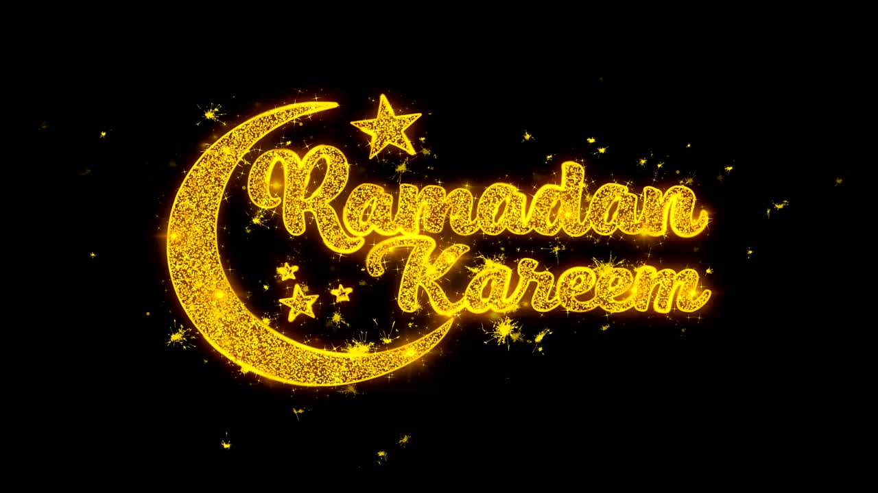 il testo del desiderio di ramadan kareem scatena particelle su uno sfondo nero.