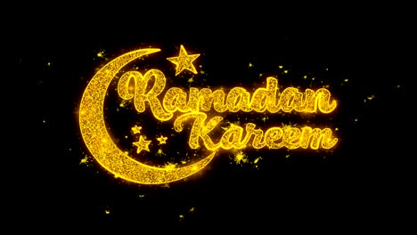 ramadan kareem wish text sparks particles on black background.