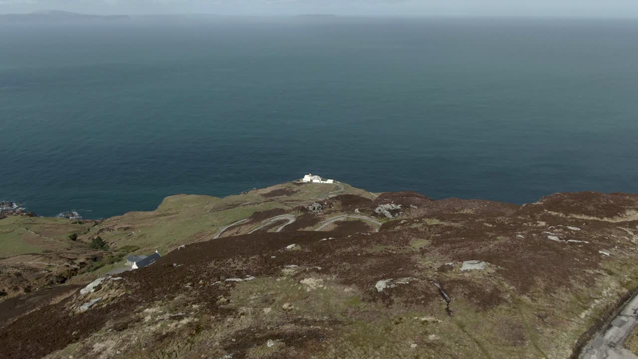 Aerial view of Mull of Kintyre lighthouse in Argyll and Bute, Scotland