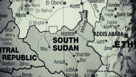 a detailed map showing south sudan and surrounding african countries