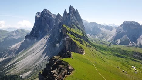 drone-footage-of-Seceda,-South-Tyrol,-Italy