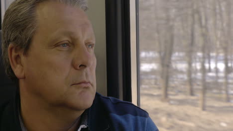 Man-enjoying-outside-scenery-from-train-window