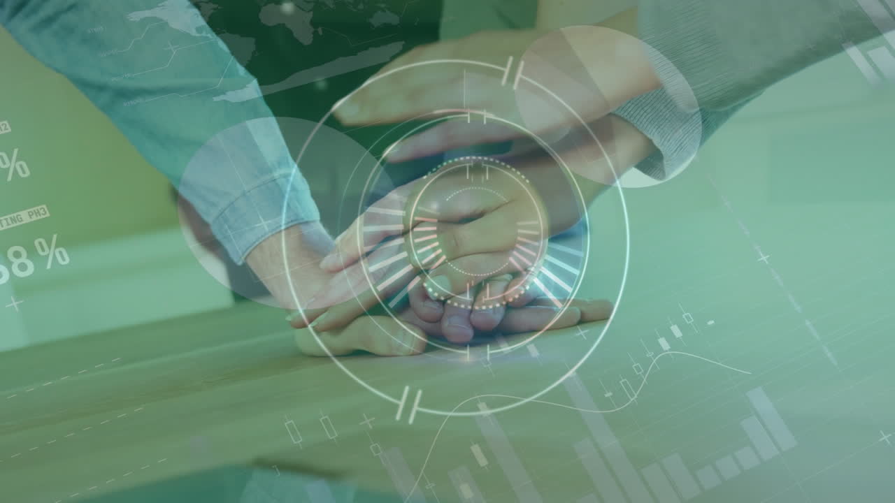 초록색 필터에있는 팀의 손의 애니메이션