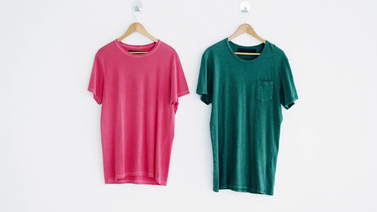 camisetas colgadas en la pared blanca