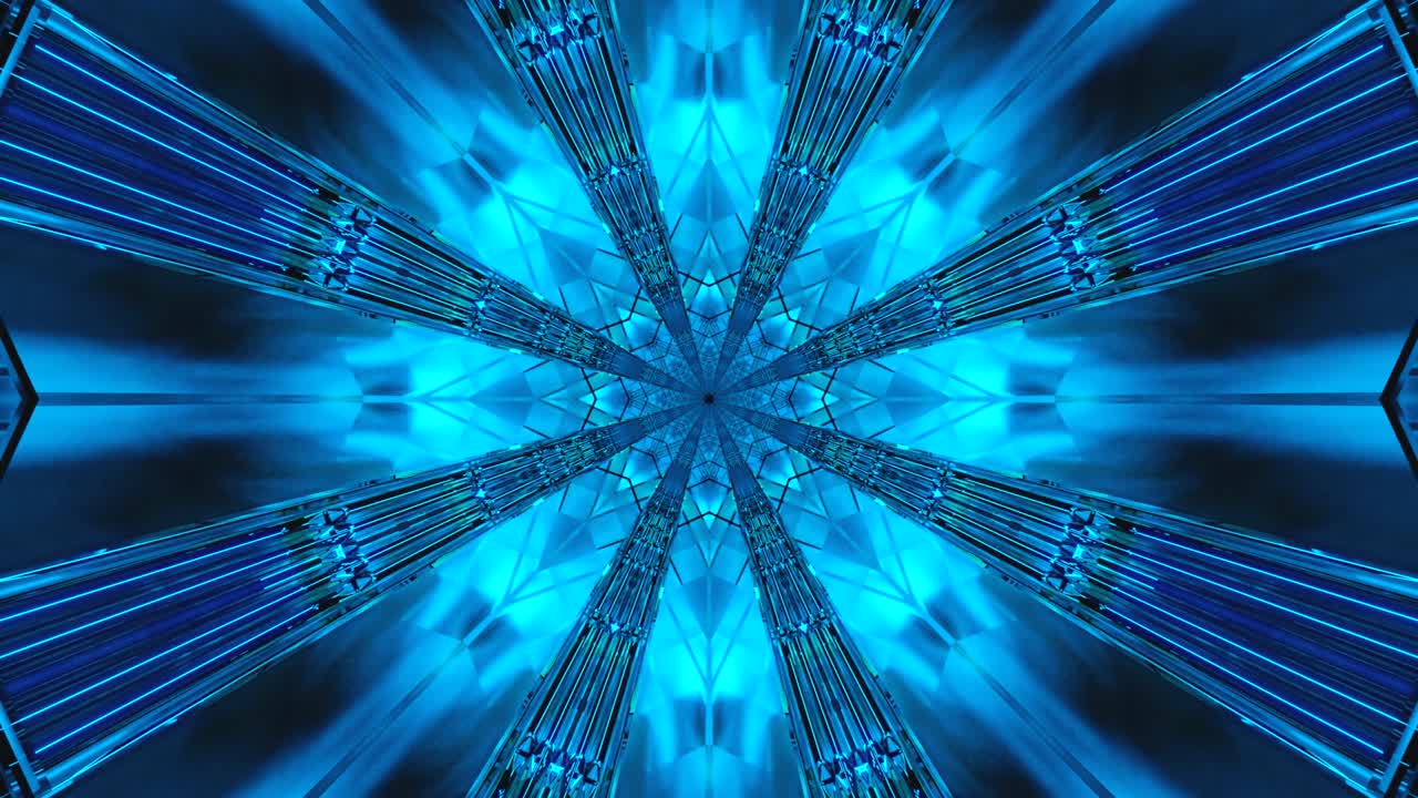 Experience the dynamic tunnel video loop featuring vibrant blue colors and intricate geometric shapes. This seamless screensaver creates an engaging visual effect perfect for digital backgrounds