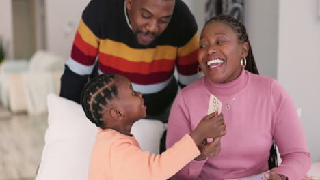 Parents, kid and education for studying card
