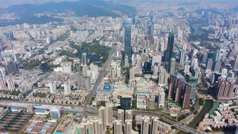 Vista-Aérea-Sobre-El-Horizonte-De-Shenzhen-En-Un-Hermoso-Día-Claro