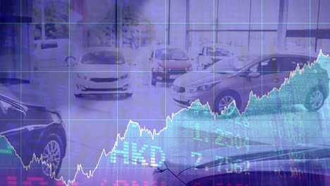 Animation-Von-Statistiken-Und-Finanzdatenverarbeitung-über-Autosalon-Und-Auktionshammer