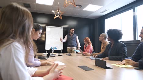 businesspeople applauding after a successful presentation in conference room