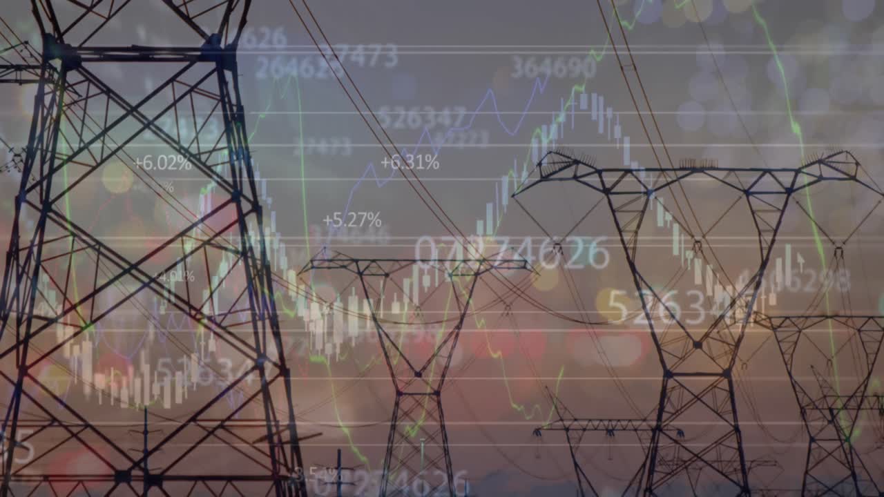 클라우드와 하늘 위에서 금융 데이터 처리의 애니메이션