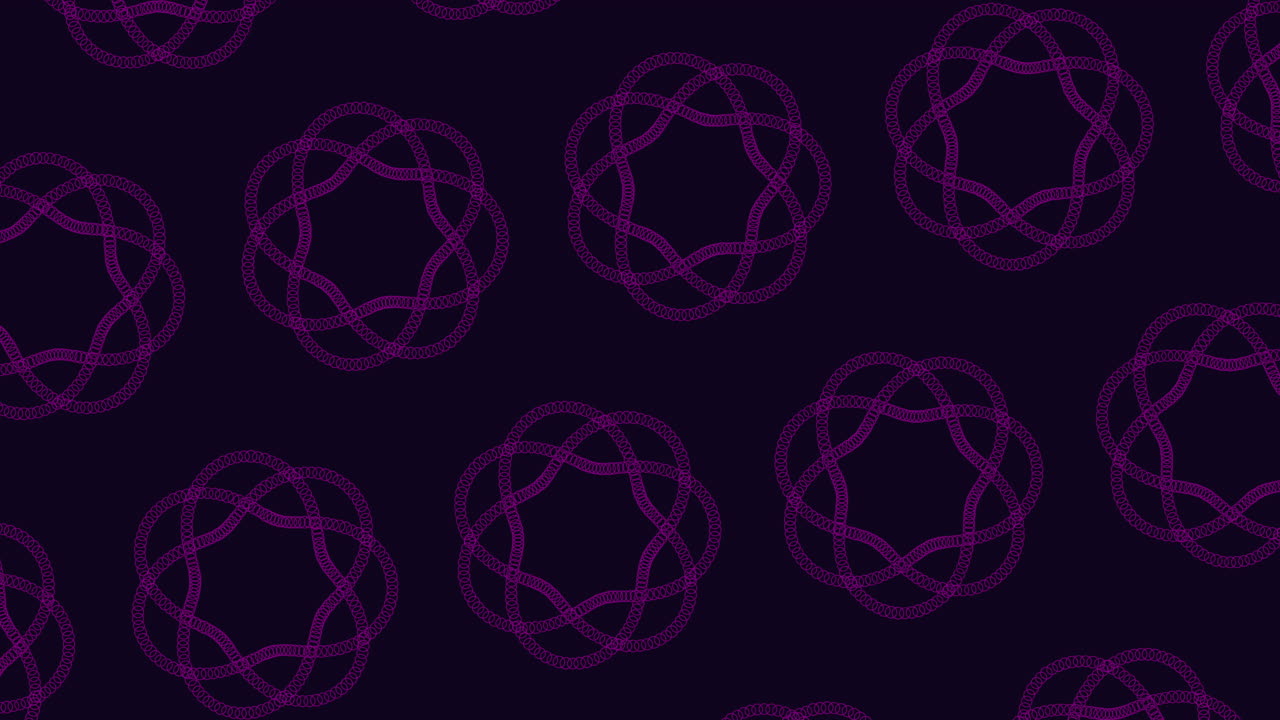 An abstract design of interconnected blue circles on a dark backdrop, creating an intertwined pattern as they overlap each other with a line-based composition