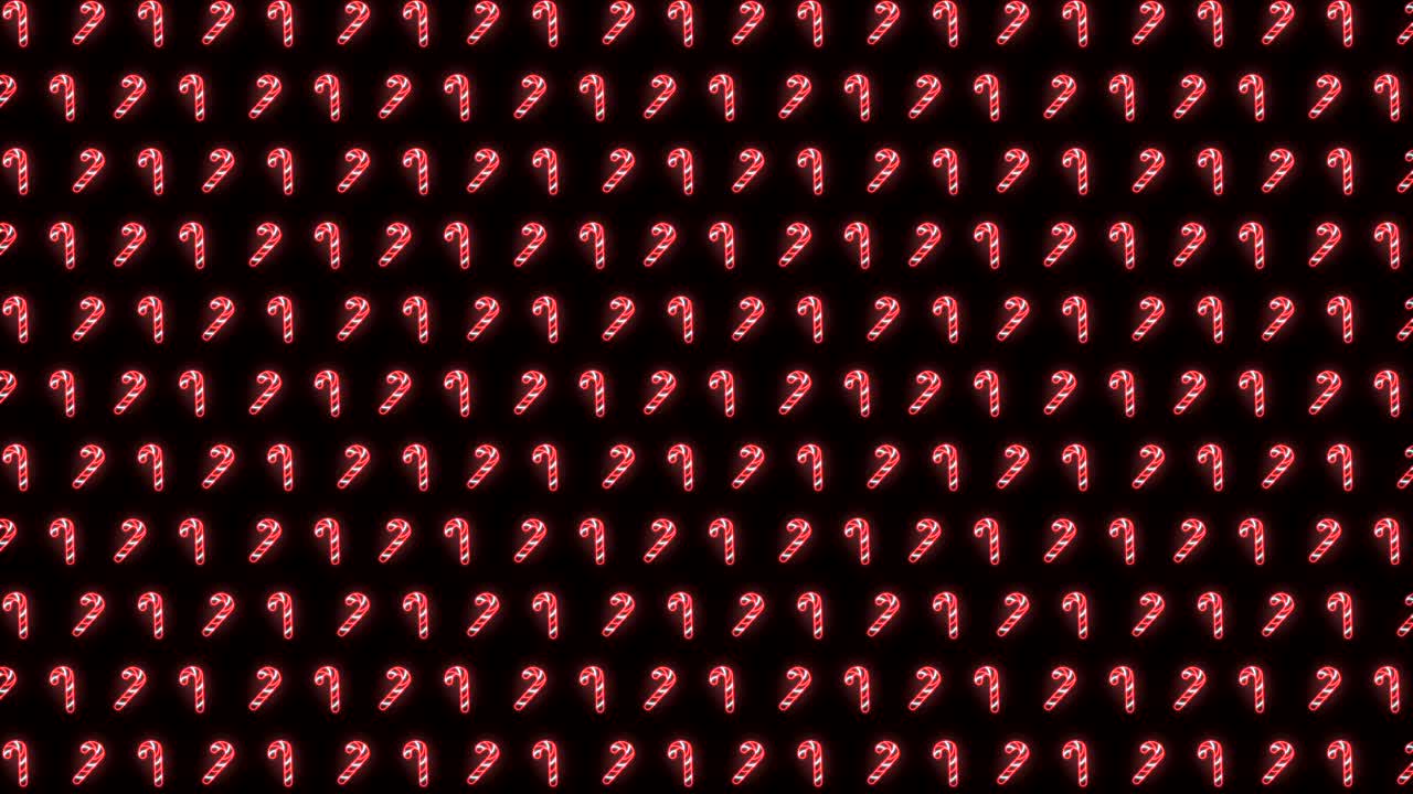 빨간색 흰색과 검은색 반복 애니메이션에서 사탕 지팡이의 네온 크리스마스 패턴 배경