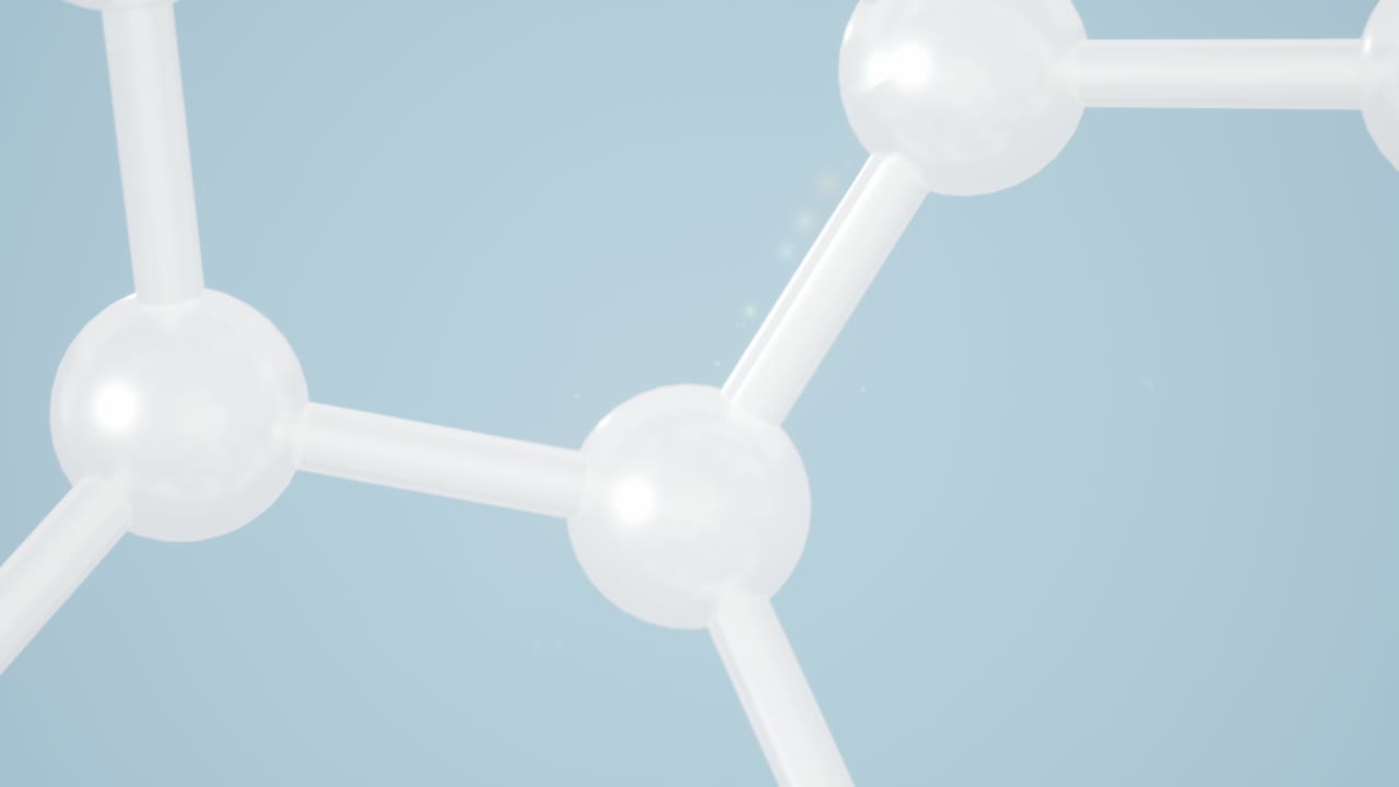 파란색 배경을 가진 화학 분자, 3d 렌더링