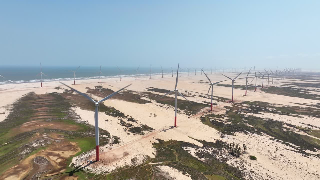 Delta Do Parnaiba Windmills In Brazil - Aerial Drone Shot