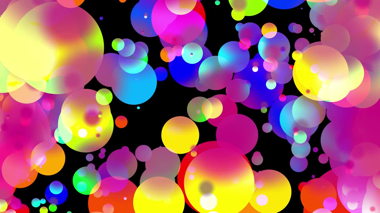 2d 플래트 스타일의 아름다운 다채로운 공을 가진 4k 루프 무결한 추상적인 배경은 기름에 페인트 거품처럼 부드럽게 움직입니다.