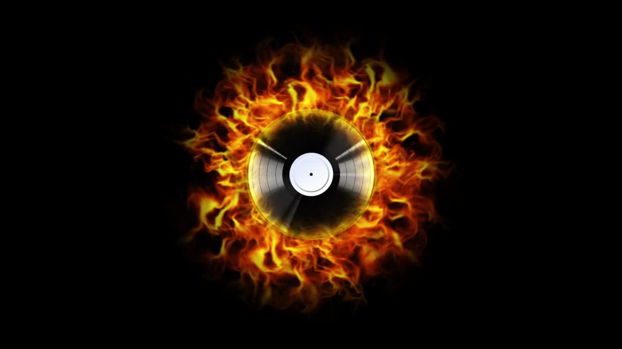 fondo de vinilo ardiente y llamas, bucle, 4k