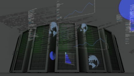 animación del procesamiento de datos financieros a través de servidores informáticos