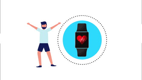 athlete with healthy lifestyle icons animation