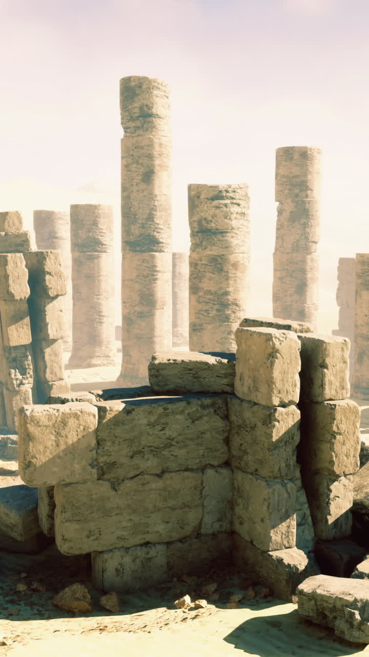 Exploring ancient ruins in a vast desert landscape at midday